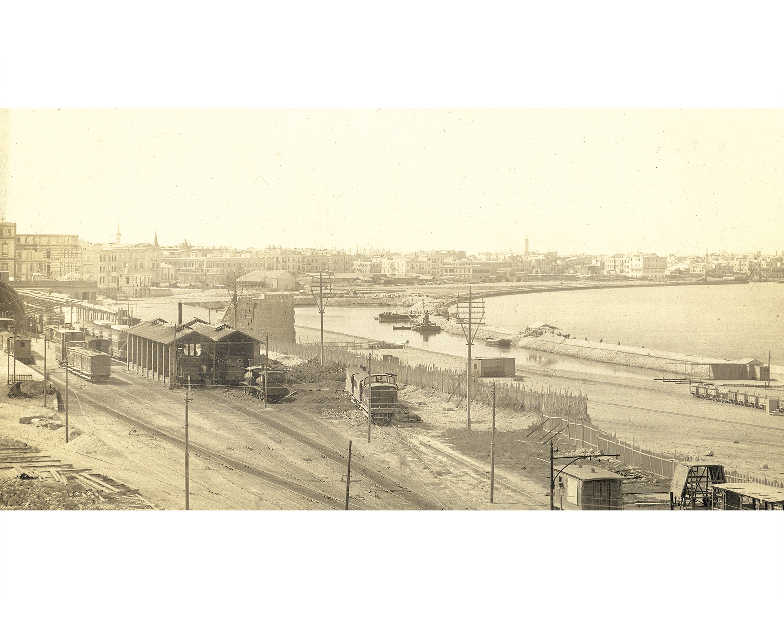 The Corniche under construction around 1900 in front of Ramleh Station